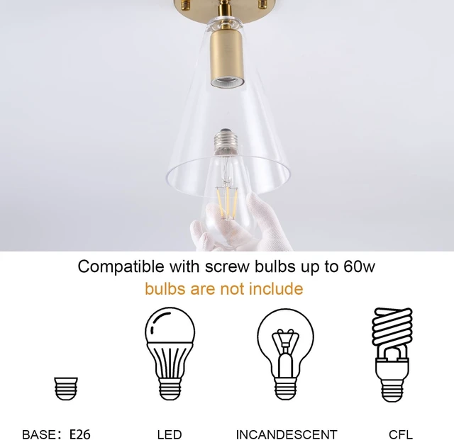Alt view image 5 of 7 - 3 Pack Gold 1-Light Semi Flush Mount Ceiling Light, Modern Ceiling Kitchen Lighting Fixtures with Cone Clear Glass Shade, Mini Adjustable Angle Lamp for Hallway Entryway Stairway Foyer