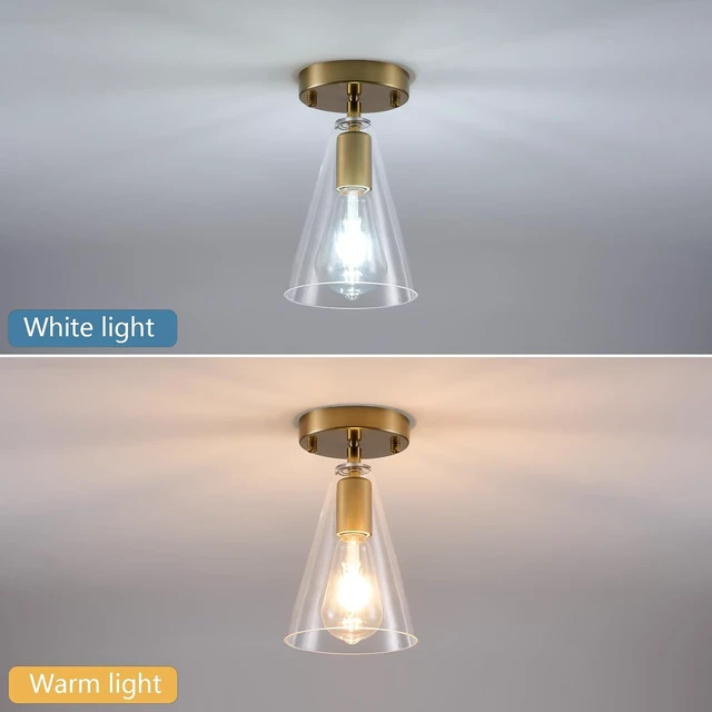 Alt view image 6 of 7 - 3 Pack Gold 1-Light Semi Flush Mount Ceiling Light, Modern Ceiling Kitchen Lighting Fixtures with Cone Clear Glass Shade, Mini Adjustable Angle Lamp for Hallway Entryway Stairway Foyer