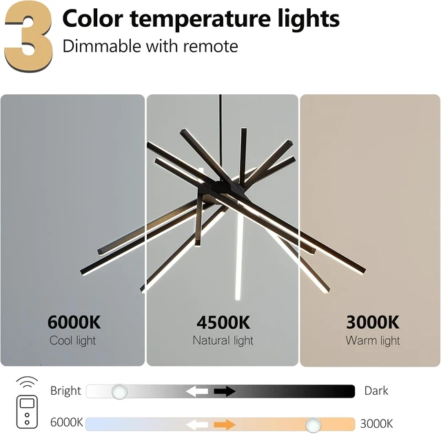 Alt view image 2 of 7 - Modern Sputnik LED Chandelier,Black Dimmable Hanging Pendant Light