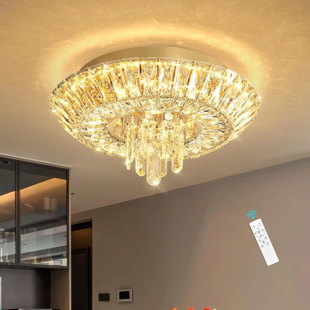 Main image of Crystal Chandelier Modern Round Ceiling Light Fixture LED Raindrop Chandeliers Dimmable with Remote for Dining Room Living Room Entryway Hallway Bedroom Gold