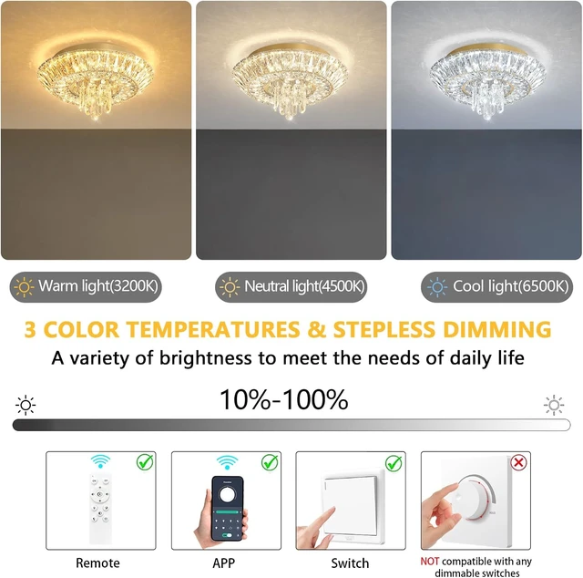 Alt view image 5 of 7 - Crystal Chandelier Modern Round Ceiling Light Fixture LED Raindrop Chandeliers Dimmable with Remote for Dining Room Living Room Entryway Hallway Bedroom Gold