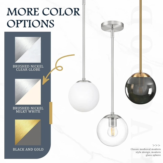 Alt view image 5 of 7 - Bagood 8 Inch Globe Pendant Light Gold Globe Pendant Lights Kitchen Island Mid Century Light Fixture with Gray Clear Glass Contemporary Adjustable Hanging Lights for Dining Room (Bulb Included)