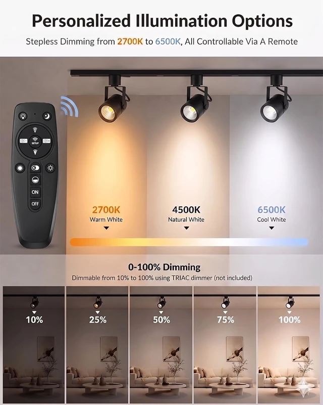 Alt view image 4 of 7 - 12 Pack LED Track Lighting Heads with Remote, 2700K-6500K Stepless Color Dimming H Type Track Light Fixtures, 10W 1000LM Dimmable Ceiling Spotlight for Kitchen Accent Art,Black