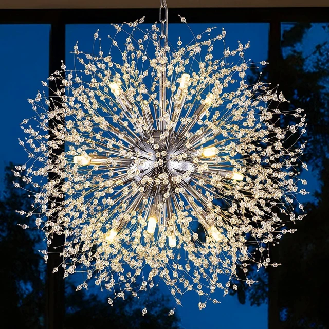 Main image of Wellmet Modern Chandelier for Dining Room,25.5" Firework Crystal Sputnik Ceiling Light Fixture for Living Room,Farmhouse Chandelier,Mid Century Chrome Chandelier for Bedroom,Entryway,Kitchen