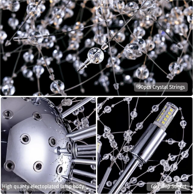 Alt view image 5 of 7 - Wellmet Modern Chandelier for Dining Room,25.5" Firework Crystal Sputnik Ceiling Light Fixture for Living Room,Farmhouse Chandelier,Mid Century Chrome Chandelier for Bedroom,Entryway,Kitchen