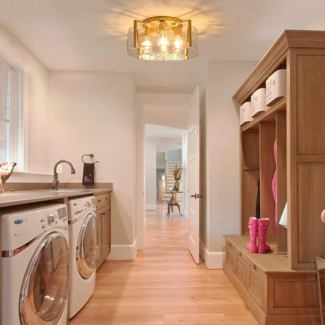 Alt view image 2 of 7 - Semi Flush Mount Ceiling Light Fixture, 4-Light Gold Modern Hallway Light Fixtures Ceiling Mount, Foyer Kitchen Lighting Fixtures Ceiling Lights for Bedroom Entryway Bathroom Laundry Room