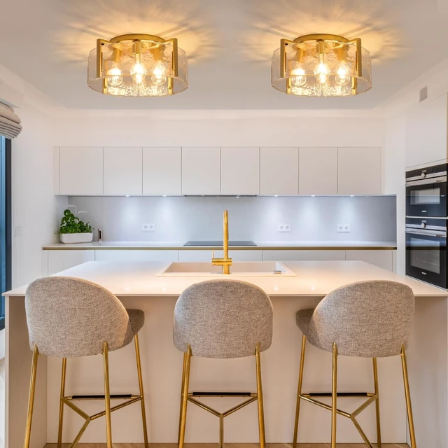 Alt view image 5 of 7 - Semi Flush Mount Ceiling Light Fixture, 4-Light Gold Modern Hallway Light Fixtures Ceiling Mount, Foyer Kitchen Lighting Fixtures Ceiling Lights for Bedroom Entryway Bathroom Laundry Room