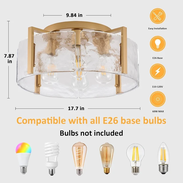 Alt view image 4 of 7 - Semi Flush Mount Ceiling Light Fixture, 4-Light Gold Modern Hallway Light Fixtures Ceiling Mount, Foyer Kitchen Lighting Fixtures Ceiling Lights for Bedroom Entryway Bathroom Laundry Room