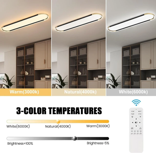 Alt view image 2 of 7 - ADISUN 39in Linear Ceiling Light, LED Flush Mount Ceiling Lamp with Remote Control, Dimmable, Color Changing Black Gold Lighting Fixture with Down Lighting for Living Room Kitchen Bedroom Hallway