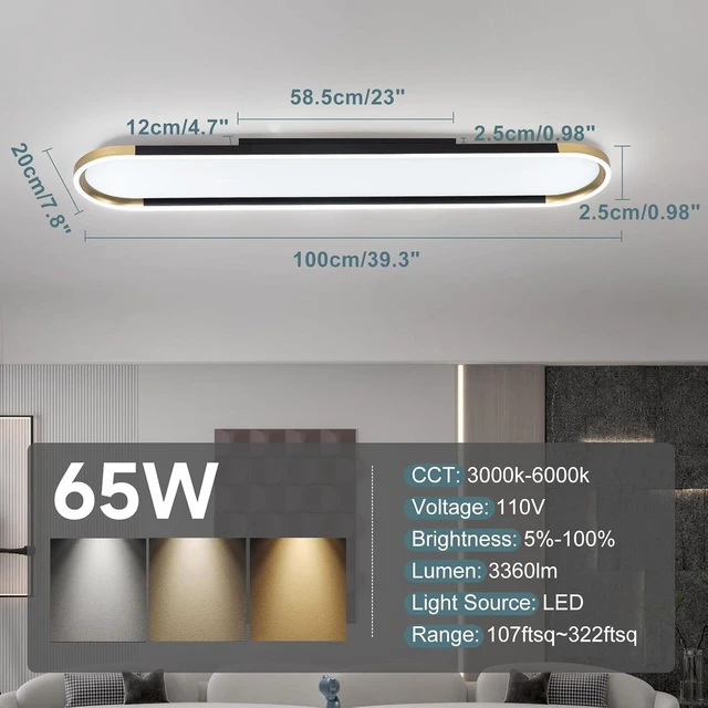 Alt view image 3 of 7 - ADISUN 39in Linear Ceiling Light, LED Flush Mount Ceiling Lamp with Remote Control, Dimmable, Color Changing Black Gold Lighting Fixture with Down Lighting for Living Room Kitchen Bedroom Hallway