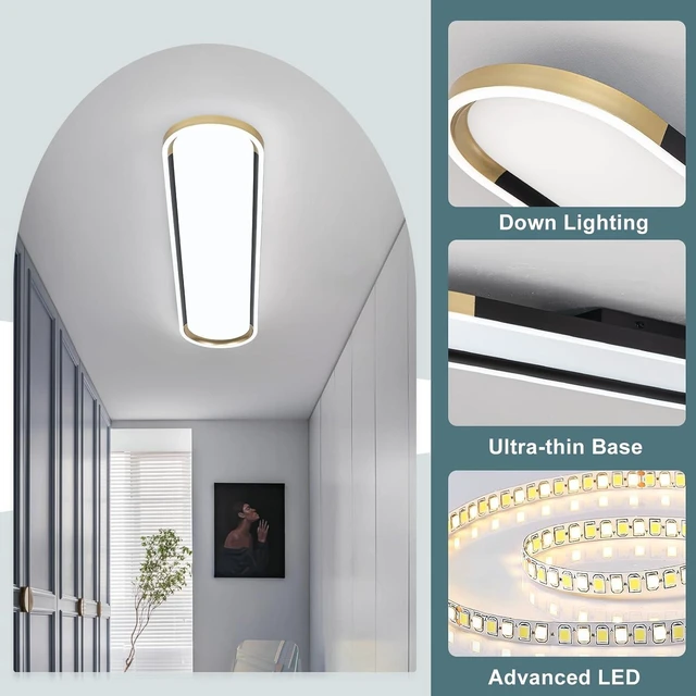 Alt view image 4 of 7 - ADISUN 39in Linear Ceiling Light, LED Flush Mount Ceiling Lamp with Remote Control, Dimmable, Color Changing Black Gold Lighting Fixture with Down Lighting for Living Room Kitchen Bedroom Hallway