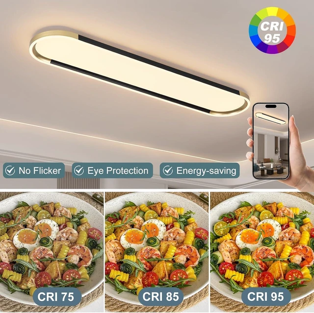 Alt view image 5 of 7 - ADISUN 39in Linear Ceiling Light, LED Flush Mount Ceiling Lamp with Remote Control, Dimmable, Color Changing Black Gold Lighting Fixture with Down Lighting for Living Room Kitchen Bedroom Hallway