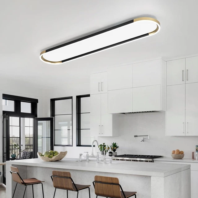 Alt view image 6 of 7 - ADISUN 39in Linear Ceiling Light, LED Flush Mount Ceiling Lamp with Remote Control, Dimmable, Color Changing Black Gold Lighting Fixture with Down Lighting for Living Room Kitchen Bedroom Hallway