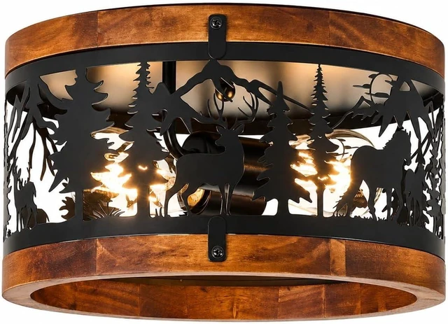 Main image of Rustic Ceiling Light Fixtures-Deer Horse Design, 2-Light E26 Cage