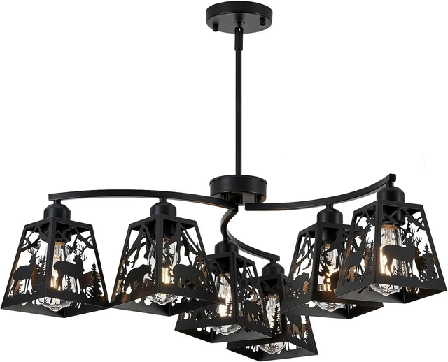 Main image of Rustic Farmhouse Chandelier-Deer Bear, 6-Light Metal Cage