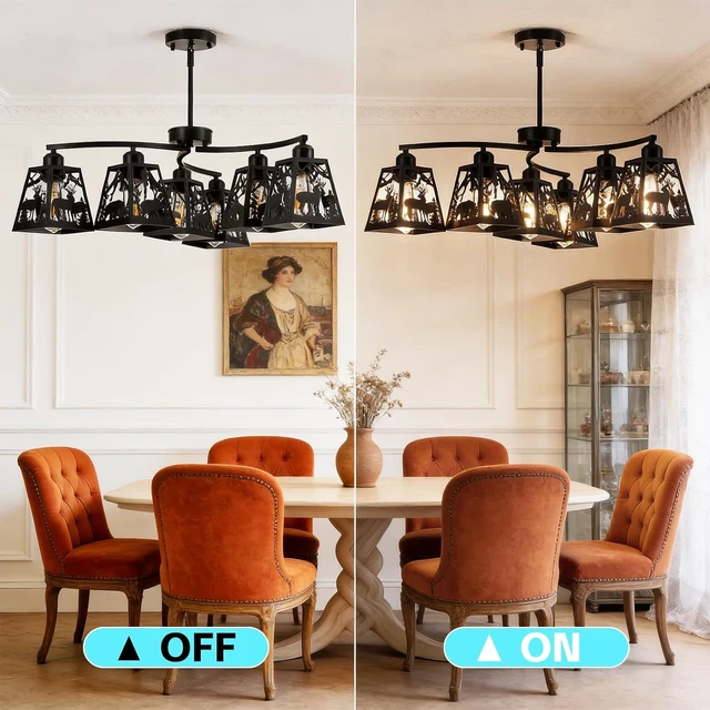 Alt view image 5 of 7 - Rustic Farmhouse Chandelier-Deer Bear, 6-Light Metal Cage