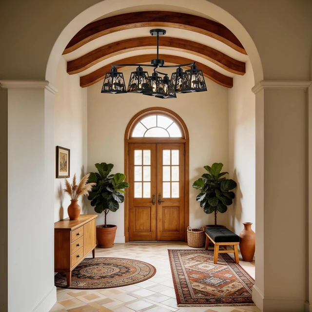 Alt view image 6 of 7 - Rustic Farmhouse Chandelier-Deer Bear, 6-Light Metal Cage