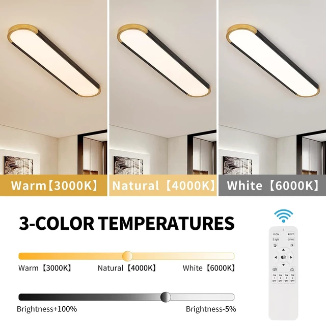 Alt view image 2 of 7 - ADISUN 39.4in Linear Ceiling Light, LED Flush Mount Ceiling Lamp with Remote Control, Dimmable Color Changing, High CRI Black Gold Modern Lighting Fixture for Kitchen Living Room Bedroom Hallway