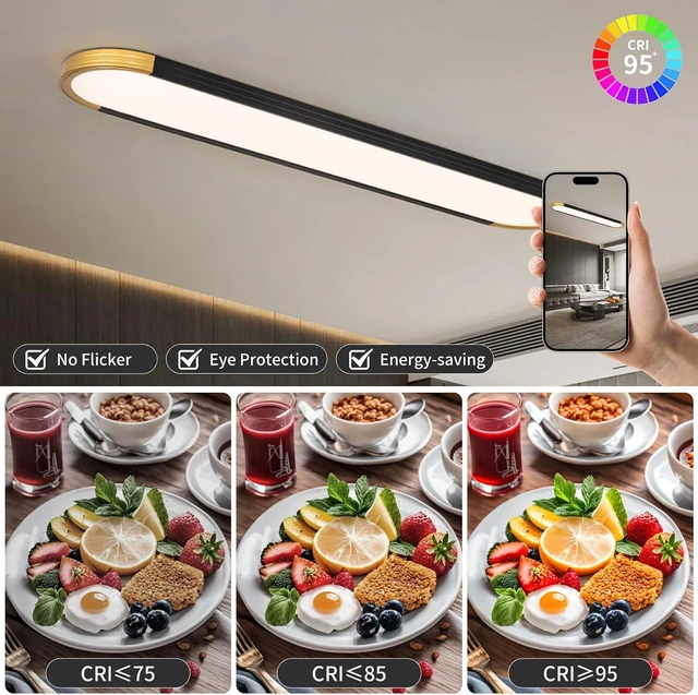 Alt view image 5 of 7 - ADISUN 39.4in Linear Ceiling Light, LED Flush Mount Ceiling Lamp with Remote Control, Dimmable Color Changing, High CRI Black Gold Modern Lighting Fixture for Kitchen Living Room Bedroom Hallway