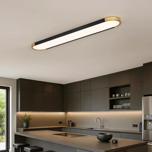 Alt view image 6 of 7 - ADISUN 39.4in Linear Ceiling Light, LED Flush Mount Ceiling Lamp with Remote Control, Dimmable Color Changing, High CRI Black Gold Modern Lighting Fixture for Kitchen Living Room Bedroom Hallway