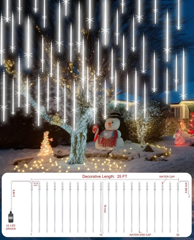 Alt view image 5 of 7 - EAGWELL Christmas Meteor Rain Lights Outdoor 16 Inch 20 Tubes,Shine White