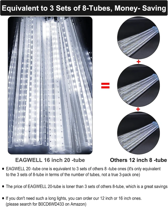Alt view image 4 of 7 - EAGWELL Christmas Meteor Rain Lights Outdoor 16 Inch 20 Tubes,Shine White