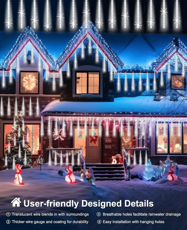 Alt view image 6 of 7 - EAGWELL Christmas Meteor Rain Lights Outdoor 16 Inch 20 Tubes,Shine White