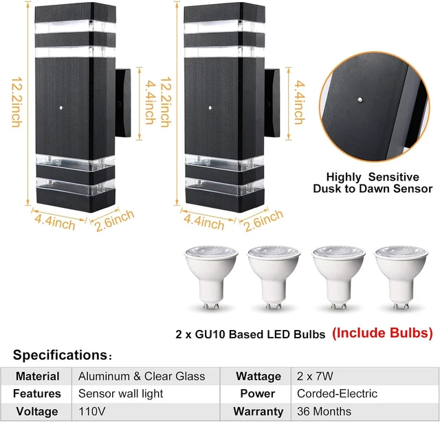 Alt view image 5 of 7 - Dusk to Dawn Outdoor Lighting 2 Pack, Porch Lights Outdoor Wall Lamps for Patio Waterproof 3000K Warm White Exterior Light Fixture Sconce for House Hallway Garden Corridor