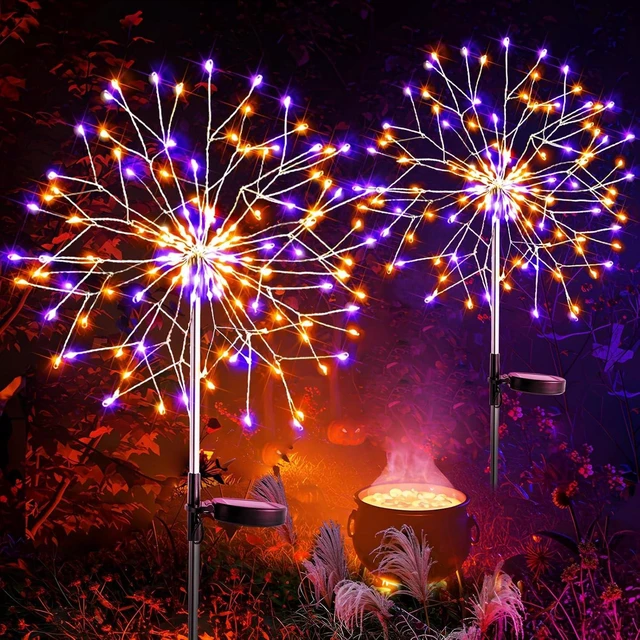 Main image of suddus Solar Halloween Lights Outdoor Solar Powered, Upgrade 2-Pack Orange & Purple Solar Firework Lights, Waterproof Garden Light for Yard Pathway Patio Flowerbed Halloween Decorations