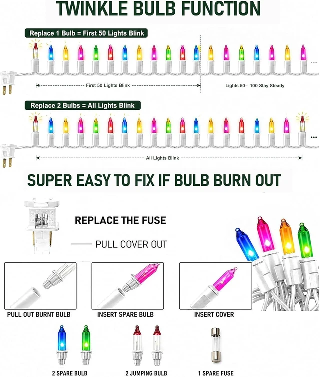 Alt view image 3 of 7 - TW SHINE 2 Pack Incandescent Christmas String Lights 200Count Multi-Colored