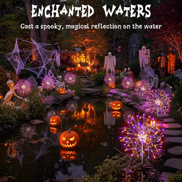Alt view image 7 of 7 - suddus Solar Halloween Lights Outdoor Solar Powered, Upgrade 2-Pack Orange & Purple Solar Firework Lights, Waterproof Garden Light for Yard Pathway Patio Flowerbed Halloween Decorations