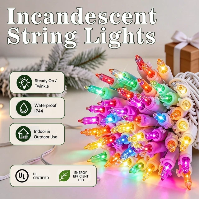 Alt view image 6 of 7 - TW SHINE 2 Pack Incandescent Christmas String Lights 200Count Multi-Colored
