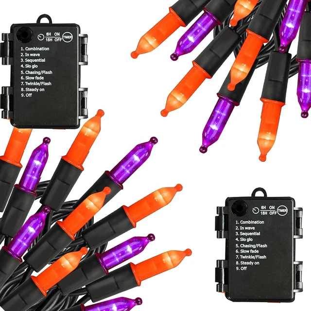 Main image of TW SHINE Battery Operated Halloween Lights, 2 Pack Total 100 LED 32 FT Orange and Purple Lights Outdoor, Waterproof Mini String Light with 8 Modes, Halloween Decorations for Indoor Patio Party Decor