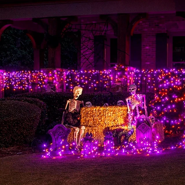 Alt view image 6 of 7 - TW SHINE Battery Operated Halloween Lights, 2 Pack Total 100 LED 32 FT Orange and Purple Lights Outdoor, Waterproof Mini String Light with 8 Modes, Halloween Decorations for Indoor Patio Party Decor