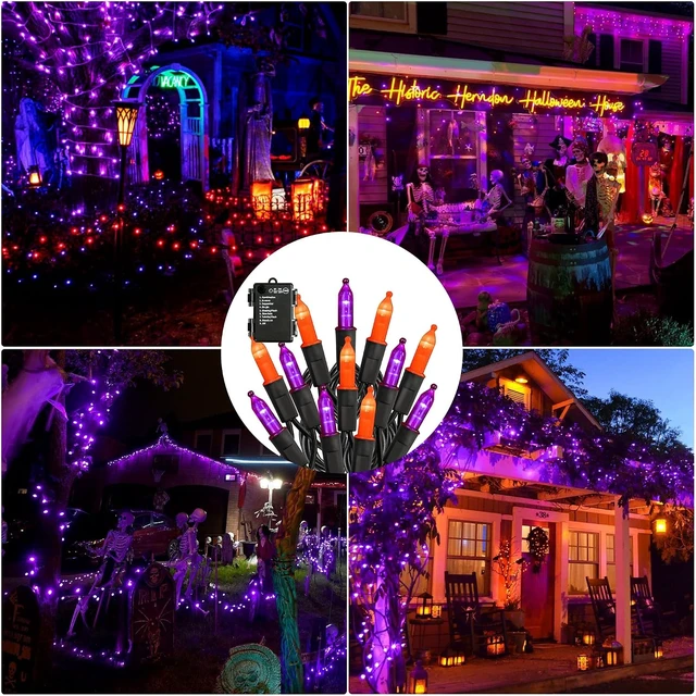 Alt view image 5 of 7 - TW SHINE Battery Operated Halloween Lights, 2 Pack Total 100 LED 32 FT Orange and Purple Lights Outdoor, Waterproof Mini String Light with 8 Modes, Halloween Decorations for Indoor Patio Party Decor