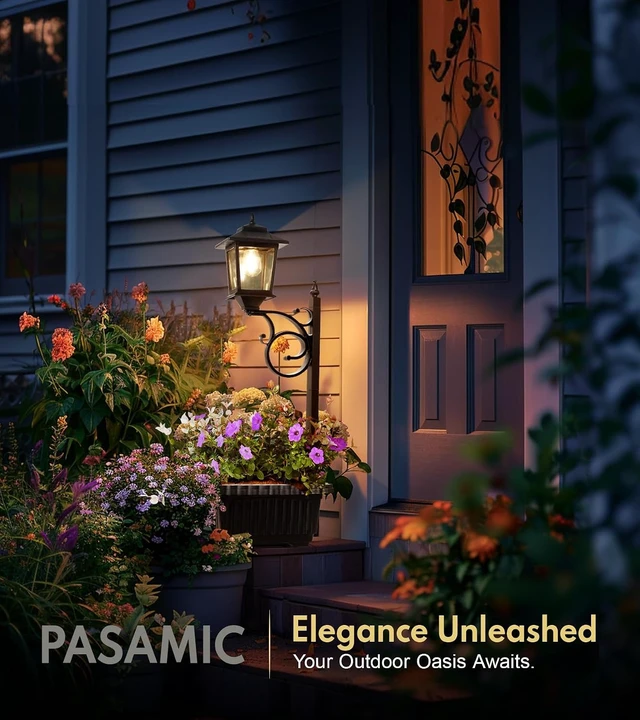 Alt view image 4 of 7 - PASAMIC Solar Lamp Post with Planter, 2 in 1 Outdoor Solar Light Planter with Flower Pot, Waterproof Decorative Solar Lamp Post Light, Wall Mount or Freestanding for Garden, Patio & Porch, Warm White