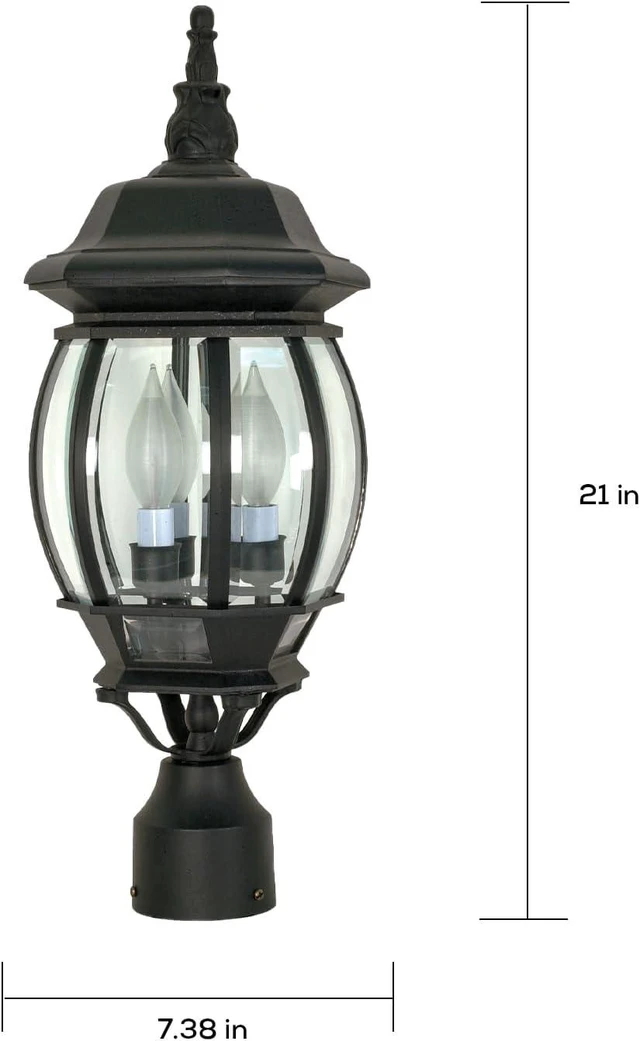 Alt view image 4 of 6 - Nuvo 60/899, 3-Light Outdoor Post Lantern, Beveled Glass, Black