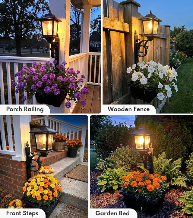 Alt view image 7 of 7 - PASAMIC Solar Lamp Post with Planter, 2 in 1 Outdoor Solar Light Planter with Flower Pot, Waterproof Decorative Solar Lamp Post Light, Wall Mount or Freestanding for Garden, Patio & Porch, Warm White