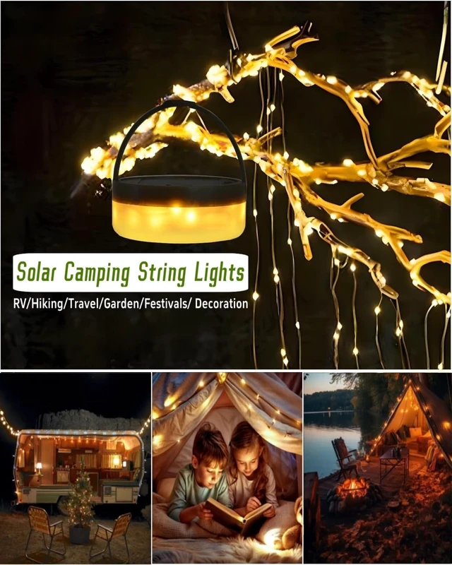 Alt view image 6 of 7 - Solar Camping String Lights, 4 in 1 Remote 39.4 FT Christmas Fairy Lights