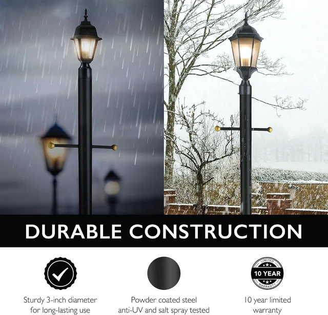 Alt view image 4 of 7 - Design House Oakmont Outdoor Lamp Post, Weather-Resistant, Powder-Coated Steel, Easy Installation, Plastic Cross-Arm, Black, 3 In. D x 80 in. H, 501817