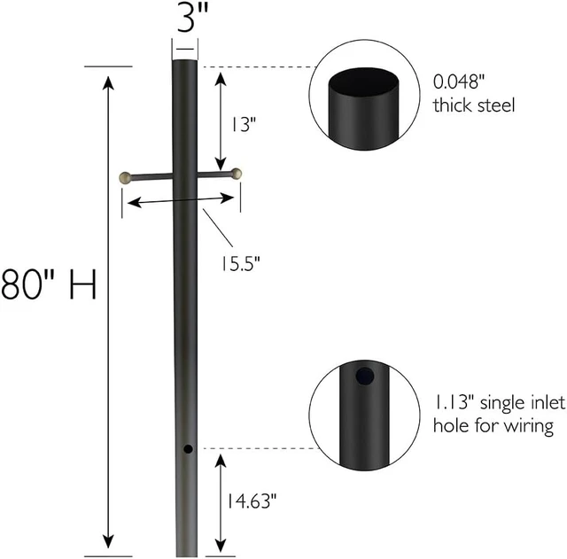Alt view image 5 of 7 - Design House Oakmont Outdoor Lamp Post, Weather-Resistant, Powder-Coated Steel, Easy Installation, Plastic Cross-Arm, Black, 3 In. D x 80 in. H, 501817
