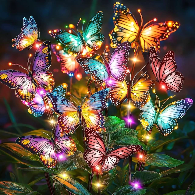 Main image of Solar Lights Outdoor Garden Decor: 2 Pack Colorful LEDs Butterfly Lights