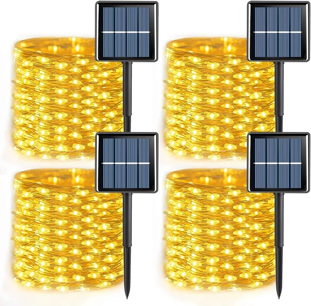 Main image of QITONG Solar Fairy Lights, 4 Pack Each 33ft 100 LED Warm White Christmas Light Outdoor Waterproof, 8 Modes Silver Wire Twinkle Mini Lights