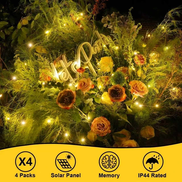 Alt view image 2 of 7 - QITONG Solar Fairy Lights, 4 Pack Each 33ft 100 LED Warm White Christmas Light Outdoor Waterproof, 8 Modes Silver Wire Twinkle Mini Lights