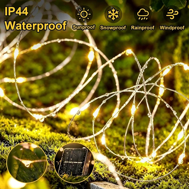 Alt view image 4 of 7 - QITONG Solar Fairy Lights, 4 Pack Each 33ft 100 LED Warm White Christmas Light Outdoor Waterproof, 8 Modes Silver Wire Twinkle Mini Lights