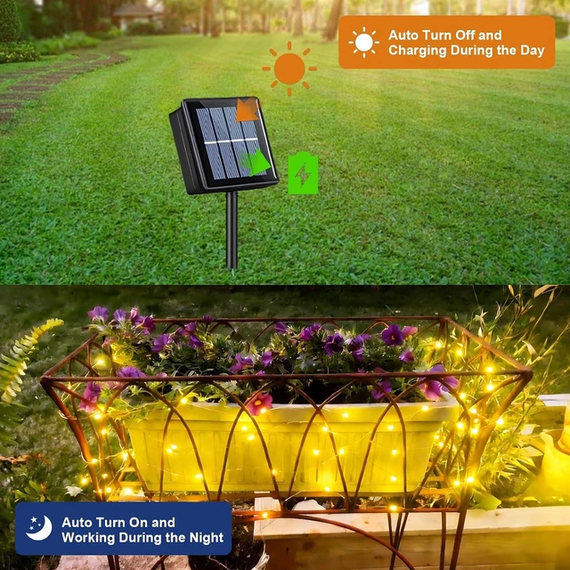 Alt view image 5 of 7 - QITONG Solar Fairy Lights, 4 Pack Each 33ft 100 LED Warm White Christmas Light Outdoor Waterproof, 8 Modes Silver Wire Twinkle Mini Lights