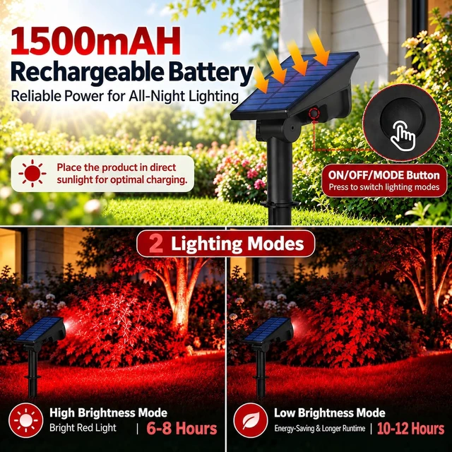 Alt view image 4 of 6 - T-SUNUS Red Solar Lights for Outside 4 Pack IP65 Waterproof Dusk-to-Dawn
