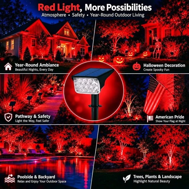 Alt view image 6 of 6 - T-SUNUS Red Solar Lights for Outside 4 Pack IP65 Waterproof Dusk-to-Dawn
