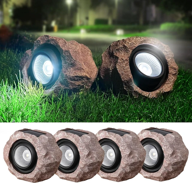 Main image of Solar Rock Lights Outdoor 4 Pack, Faux Rock Landscape Spotlight for Yard