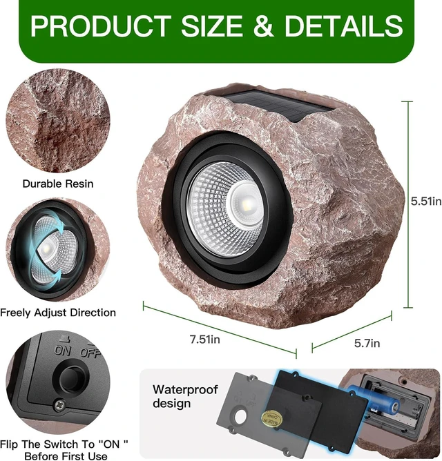 Alt view image 5 of 6 - Solar Rock Lights Outdoor 4 Pack, Faux Rock Landscape Spotlight for Yard